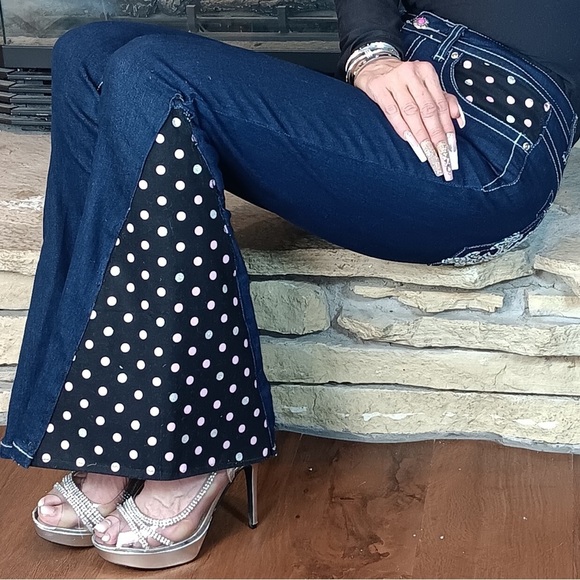 Boho Revival Denim - Women’s Custom Upcycled Bell Bottom Boho Revival Jeans size 6 Unique Design​​​
